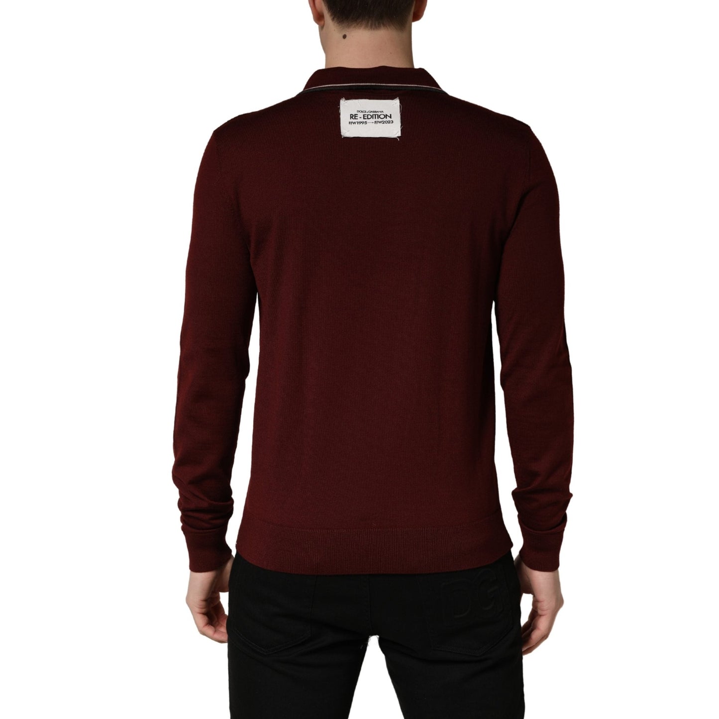 Dolce & Gabbana Maroon Re-Edition Wool Long Sleeves T-shirt