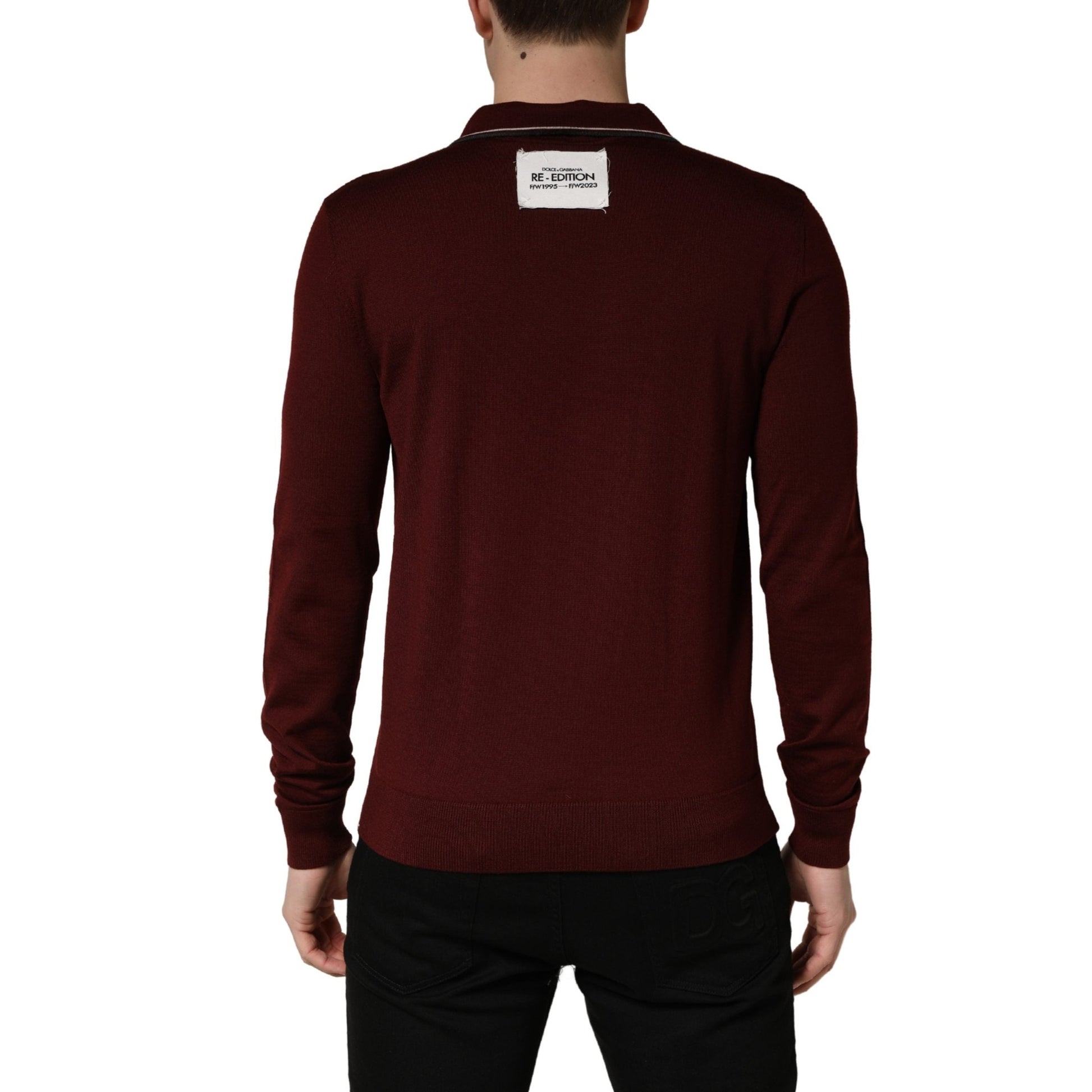 Dolce & Gabbana Maroon Re-Edition Wool Long Sleeves T-shirt