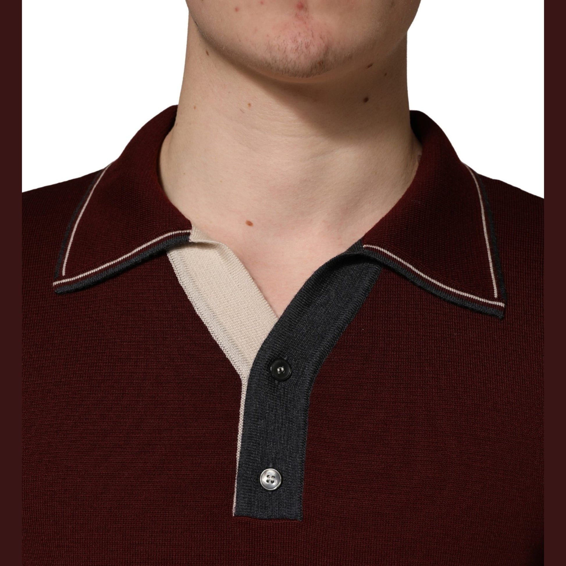 Dolce & Gabbana Maroon Re-Edition Wool Long Sleeves T-shirt