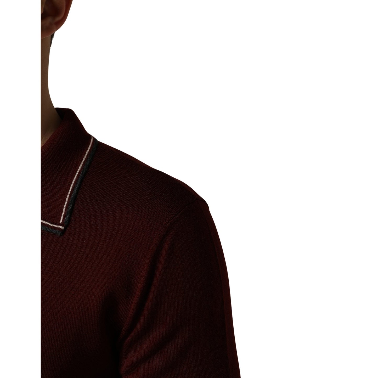 Dolce & Gabbana Maroon Re-Edition Wool Long Sleeves T-shirt