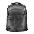 Black leather men's backpack by Piquadro with multiple compartments and adjustable shoulder straps.