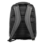 Black leather men's backpack by Piquadro, featuring sleek design, adjustable straps, and multiple compartments.