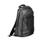 Piquadro black leather men's backpack with multiple compartments and adjustable straps, stylish and durable for everyday use.