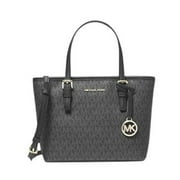 Michael Kors XS Carry All Jet Set Travel Womens Tote BLACK SIG/GOLD