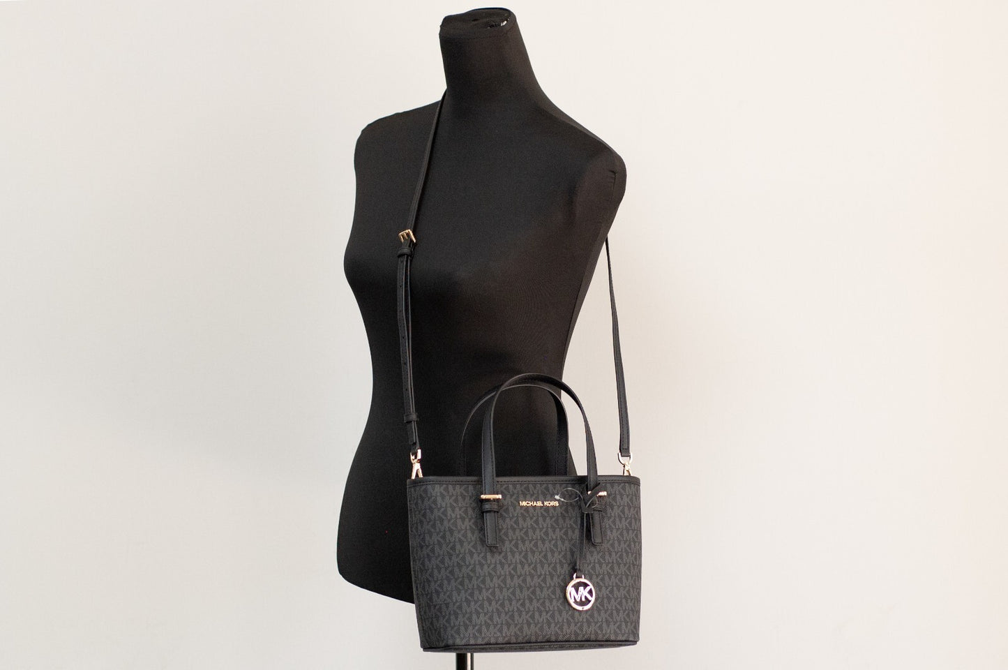Michael Kors XS Carry All Jet Set Travel Womens Tote BLACK SIG/GOLD