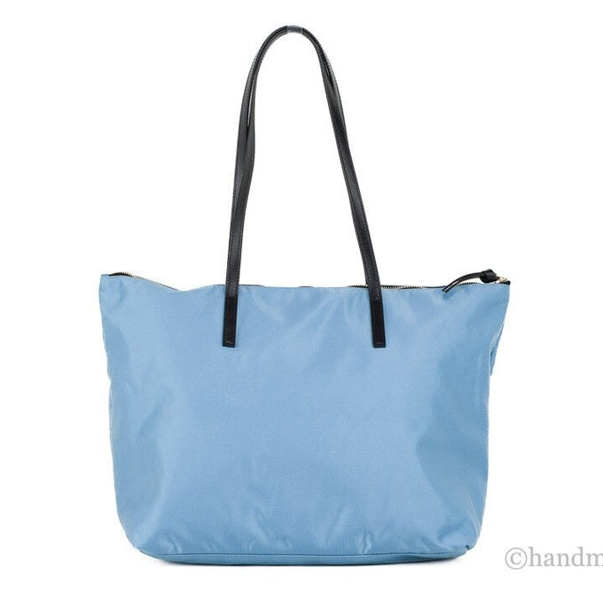 Versace Portuna Medusa Medium Cornflower Blue Nylon Leather Tote Bag Purse