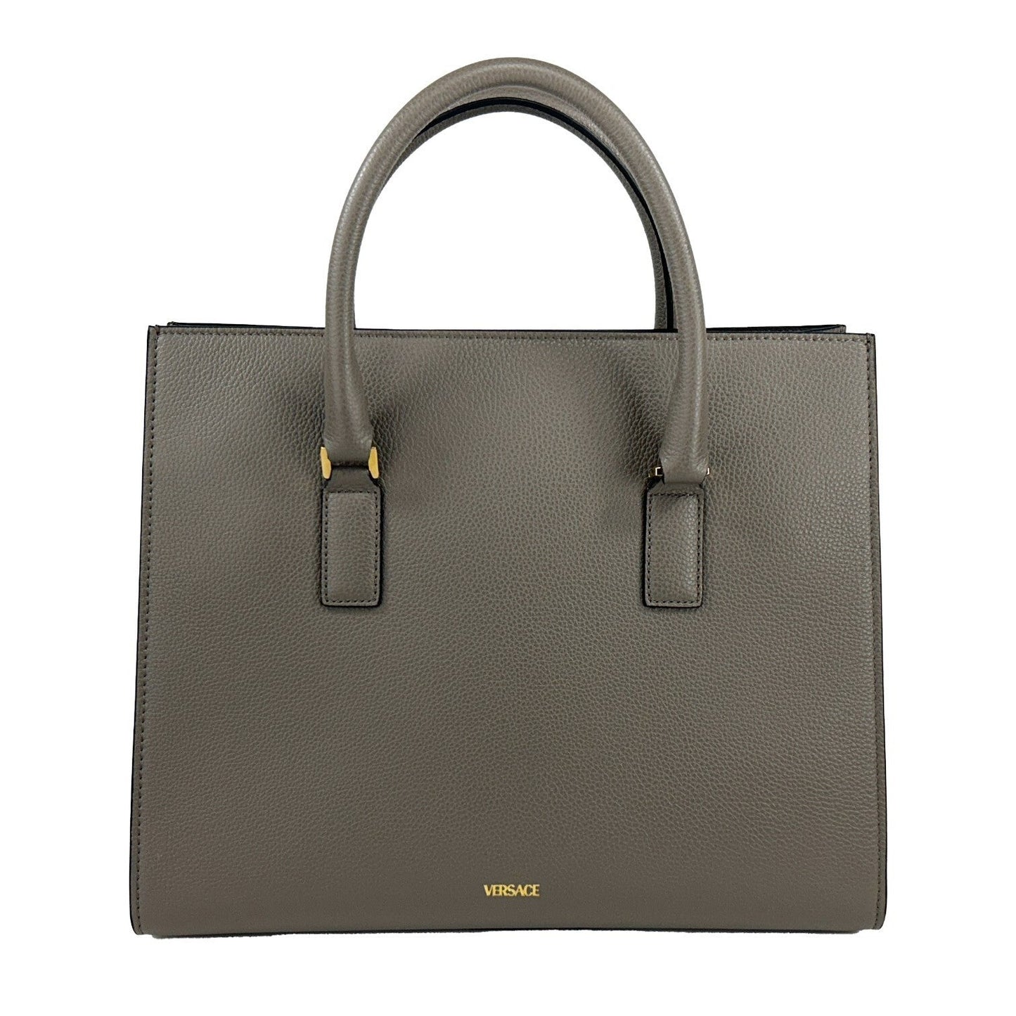 Versace Virtus Large Leather Top Handle Satchel Bag Tote Gray