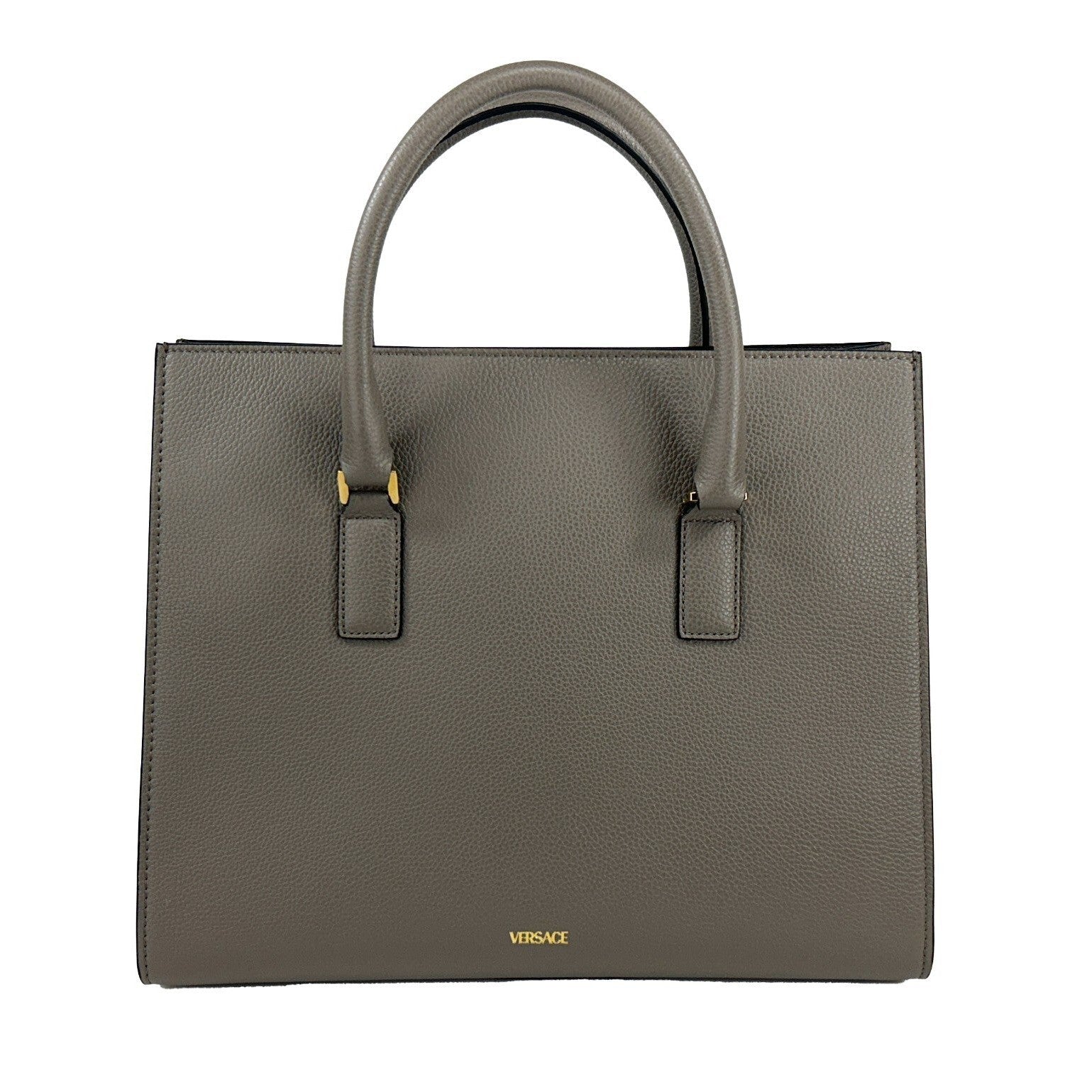 Versace Virtus Large Leather Top Handle Satchel Bag Tote Gray