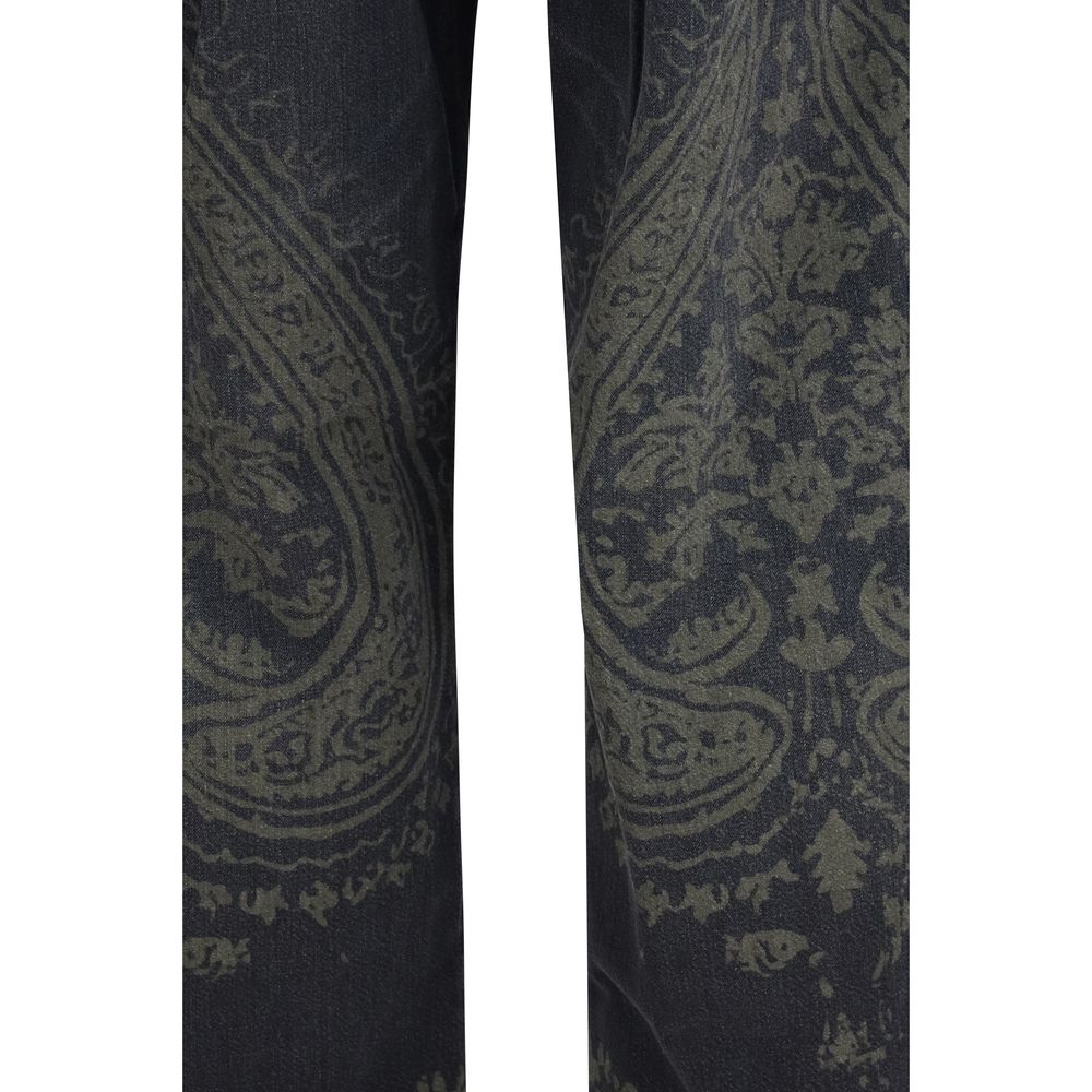 R13 black cotton denim jeans with classic five-pocket design and slim fit, shown on a model.