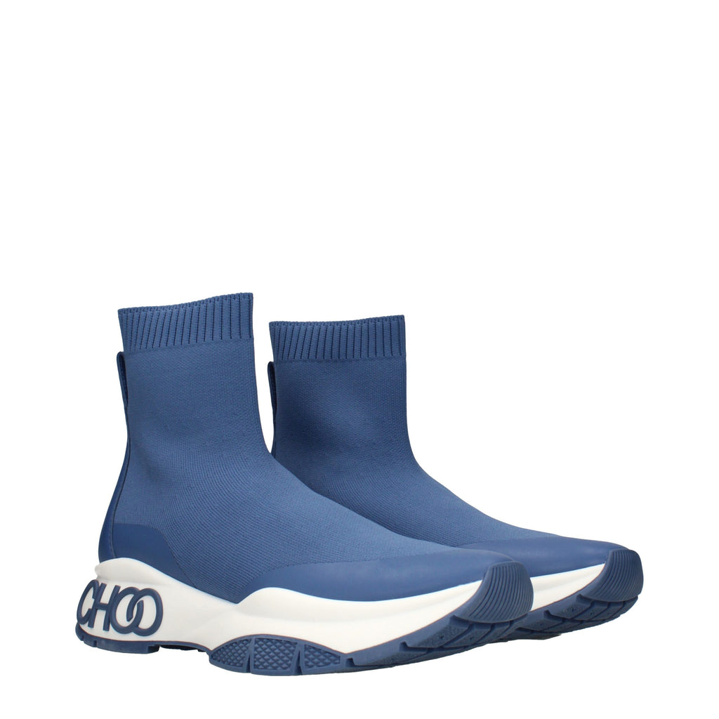 Jimmy Choo blue fabric ankle boots with sleek design and pointed toe, stylish footwear for women.