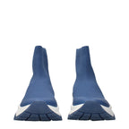 Jimmy Choo blue fabric ankle boots with sleek design and low heel, featuring stylish stitching and modern silhouette.