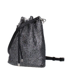 Jimmy Choo black satin crossbody bag with sleek design, featuring a compact shape and elegant finish.