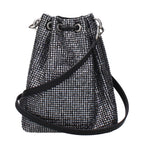 Jimmy Choo black satin crossbody bag with sleek design and gold-tone hardware, featuring a chain strap and elegant finish.