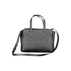 Mario Valentino black polyurethane women's bag with sleek design and top handle, featuring subtle branding and modern style.