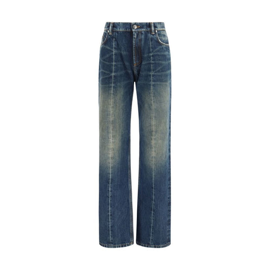 Versace Blue Cotton Straight-Leg Jeans Versace