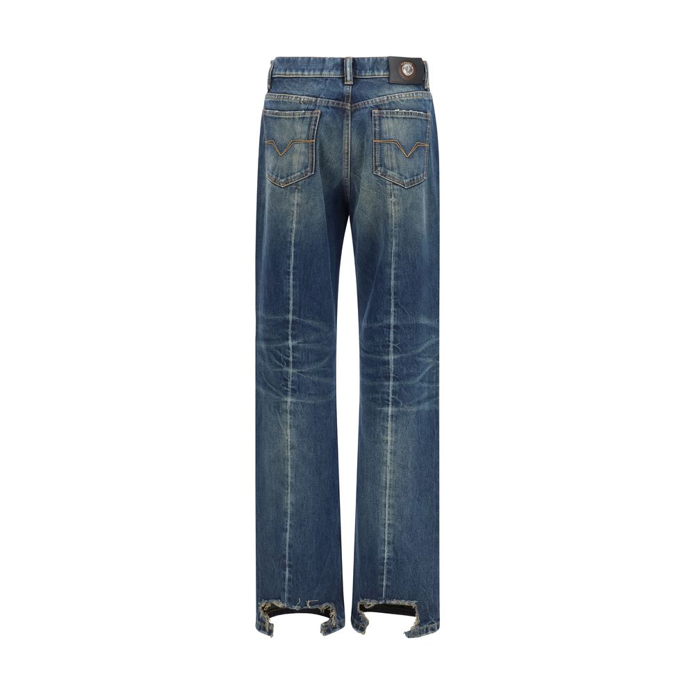 Versace Blue Cotton Straight-Leg Jeans Versace