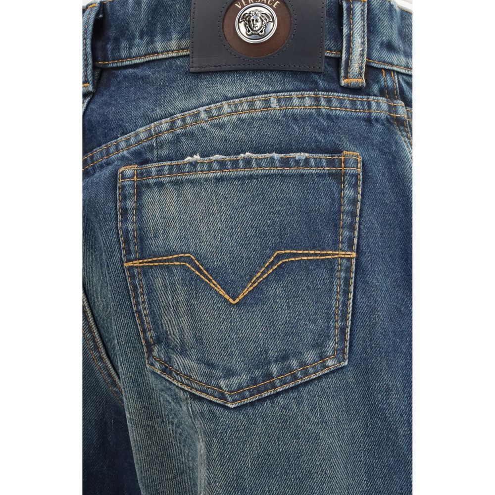 Versace Blue Cotton Straight-Leg Jeans Versace