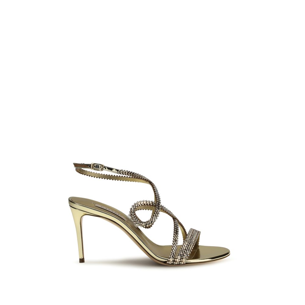 Casadei Gold Calf Leather Bos Taurus Stiletto Heel Sandals Casadei