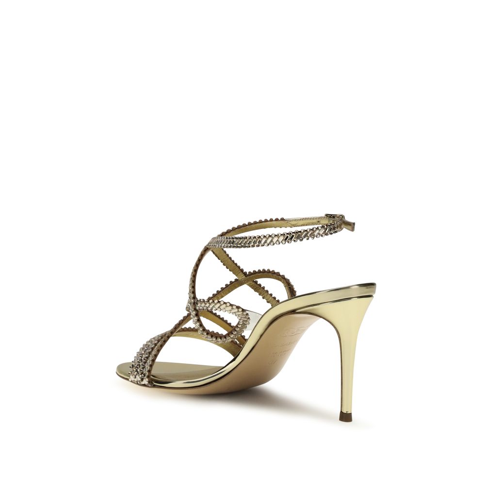 Casadei Gold Calf Leather Bos Taurus Stiletto Heel Sandals Casadei