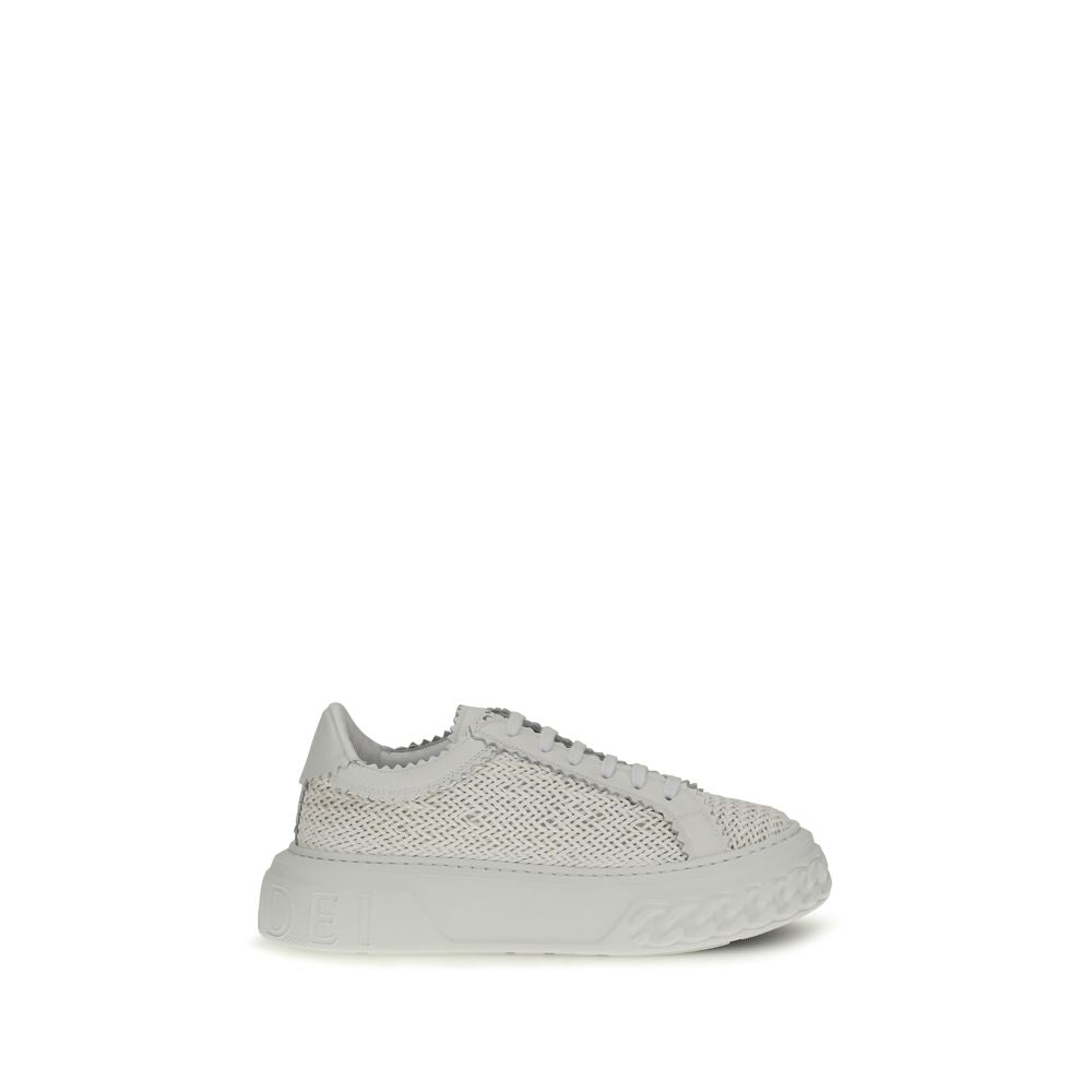 Casadei White Calf Leather Bos Taurus Chunky Sneakers Casadei