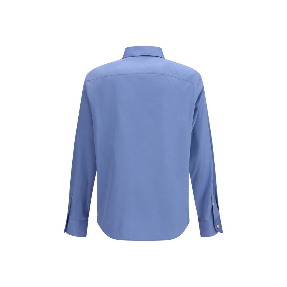 Valentino Garavani blue cotton shirt with a classic collar and button-down front, displayed on a hanger.