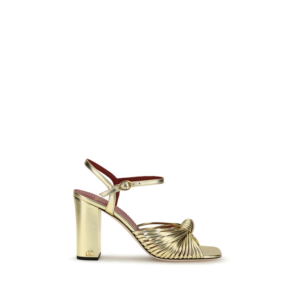 Valentino Garavani Gold Calf Leather Bos Taurus Platform Sandals Valentino Garavani
