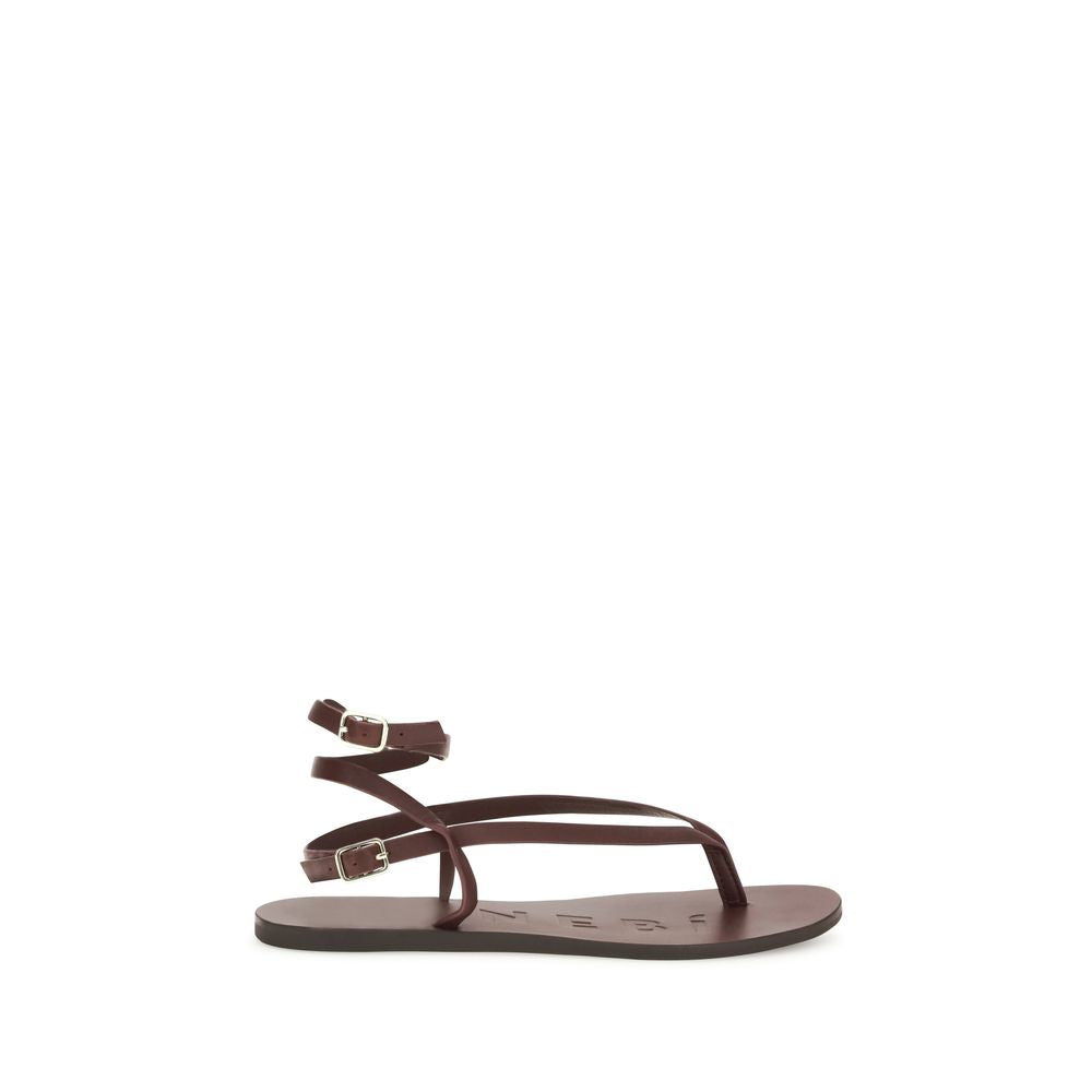 Manebi Brown Calf Leather Bos Taurus Flat Sandals Manebi
