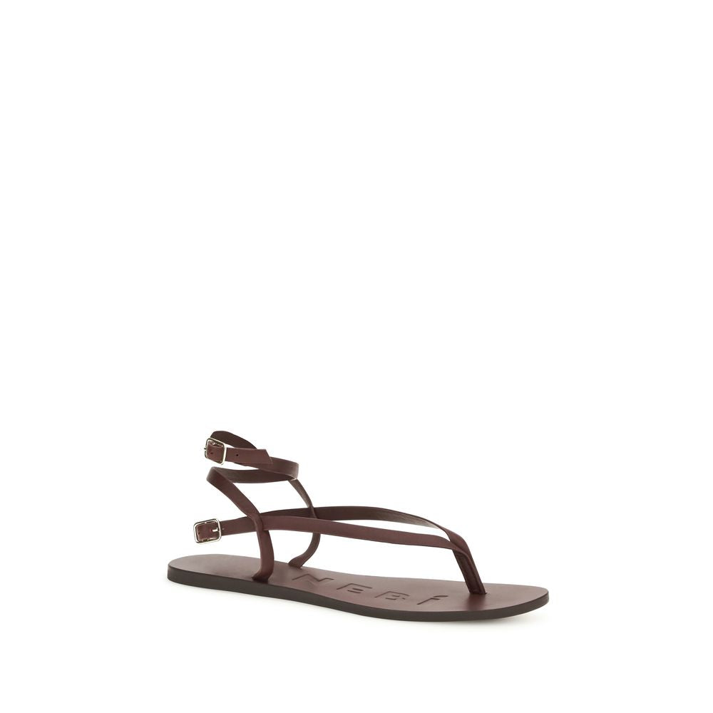 Manebi Brown Calf Leather Bos Taurus Flat Sandals Manebi
