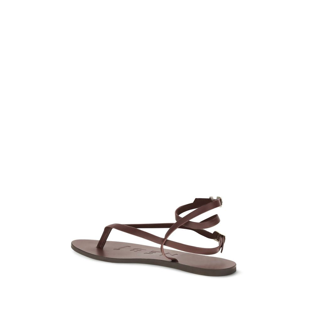 Manebi Brown Calf Leather Bos Taurus Flat Sandals Manebi