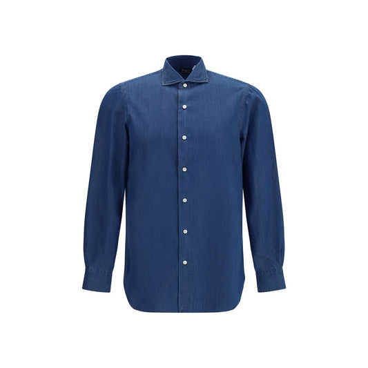 Finamore Blue Cotton Shirt Finamore