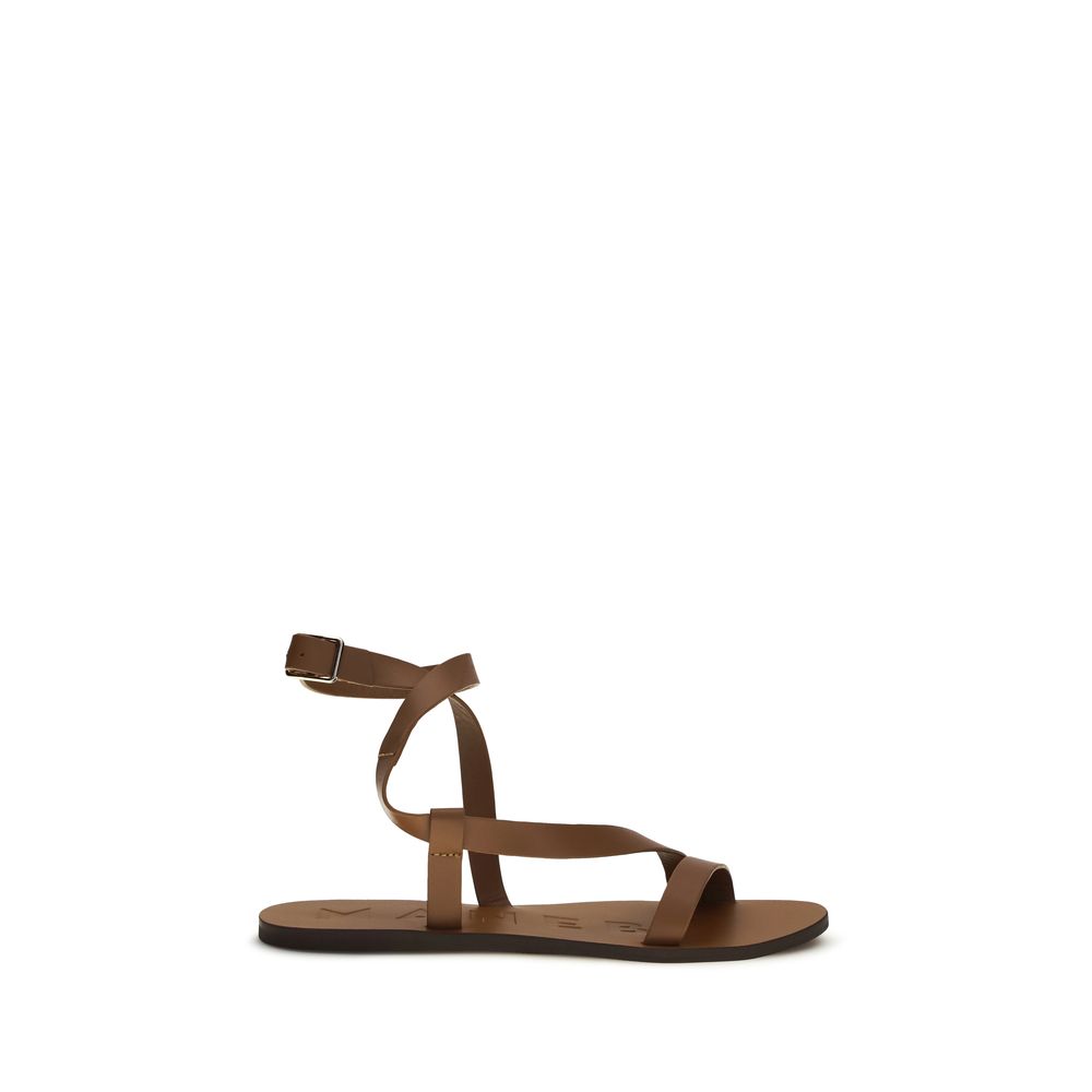 Manebi Brown Calf Leather Bos Taurus Flat Sandals Manebi