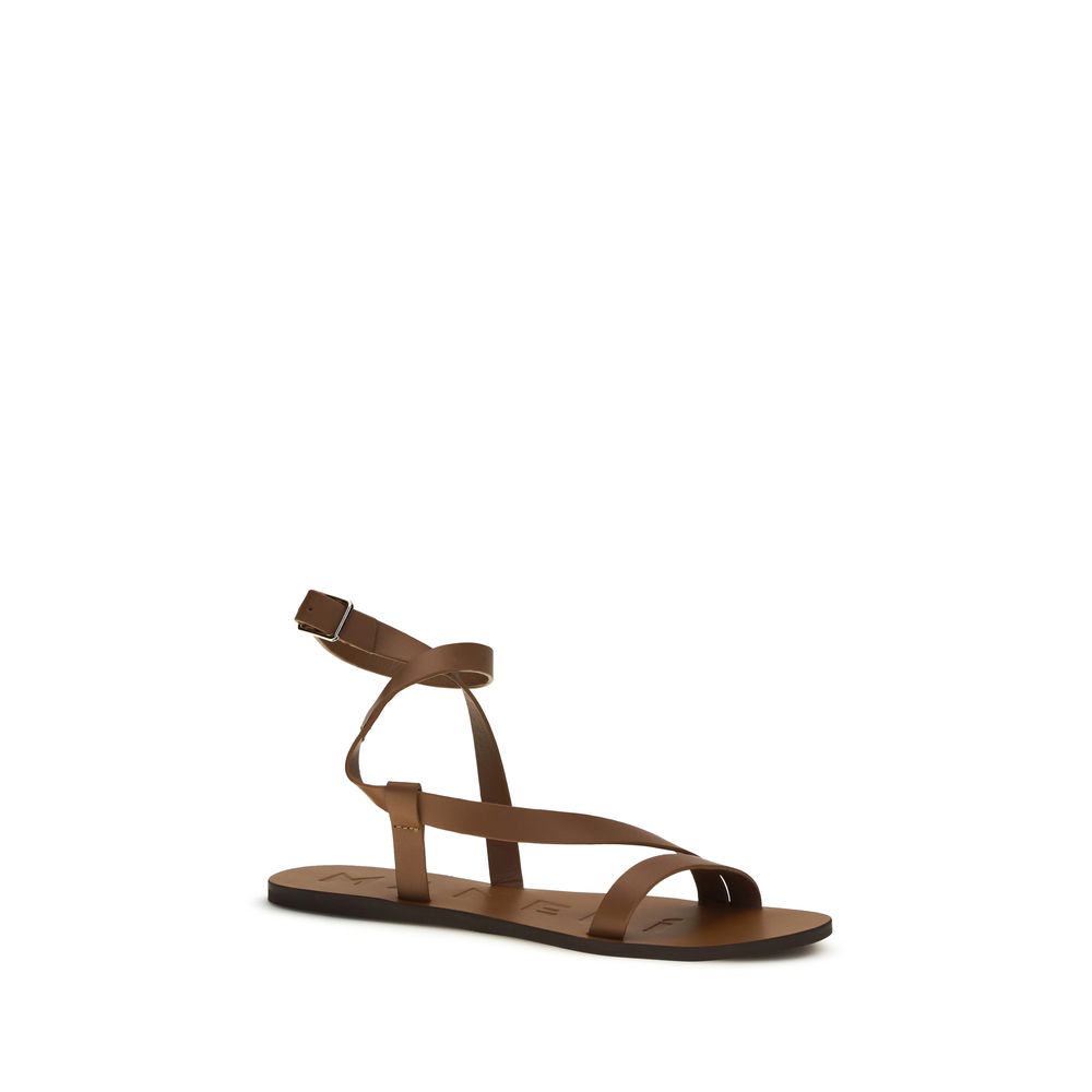 Manebi Brown Calf Leather Bos Taurus Flat Sandals Manebi