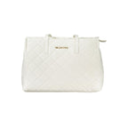 Mario Valentino white polyurethane women's bag with sleek design and structured shape, featuring handles and subtle detailing.