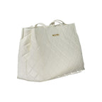 White polyurethane women's handbag by Mario Valentino with sleek design and silver hardware, displayed against a plain background.