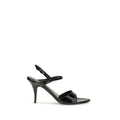 Balenciaga black calf leather Bos Taurus stiletto heel sandals with open toe and ankle strap.