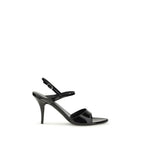 Balenciaga black calf leather Bos Taurus stiletto heel sandals with open toe and ankle strap.