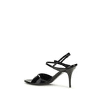 Balenciaga black calf leather Bos Taurus stiletto heel sandals with open toe and sleek design.