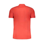 Gianmarco Venturi red cotton men's polo shirt displayed on a hanger, showcasing classic collar and short sleeves.