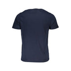 Blue cotton men's T-shirt by Gianmarco Venturi, featuring a simple round neck and clean design, displayed on a white background.