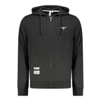 Black cotton men's hoodie from Accademia Militare featuring a hood and front pocket, casual military-inspired apparel.