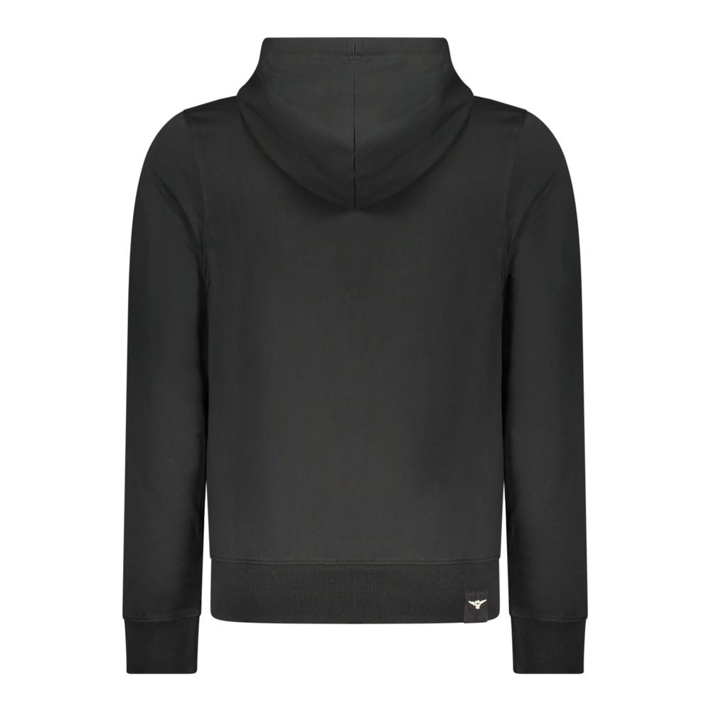 Black cotton men's hoodie from Accademia Militare featuring a front logo and casual fit.