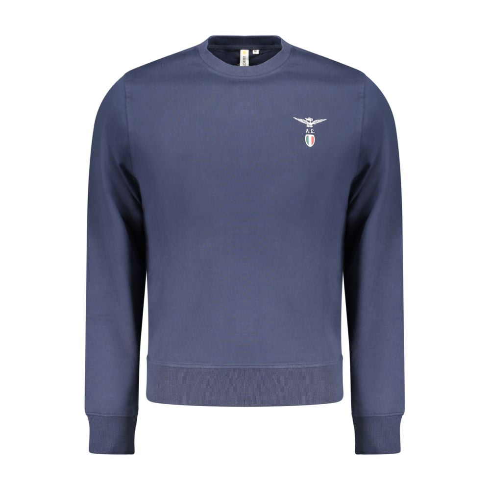 Blue cotton men's sweatshirt by Accademia Militare with a crew neck and logo detail, casual and comfortable for everyday wear.