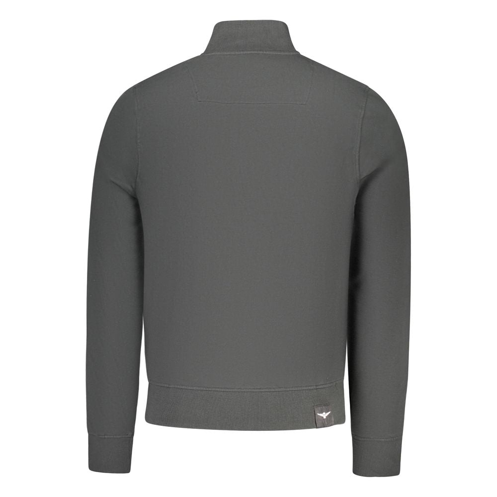 Black cotton men's sweatshirt with "Accademia Militare" printed on the front, casual fit, and crew neckline.