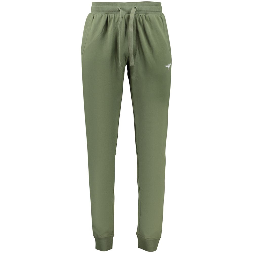 Accademia Militare green cotton men's trousers displayed, showcasing a tailored fit with front pockets and belt loops.