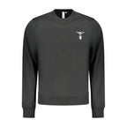 Black cotton men's sweatshirt by Accademia Militare with a crew neck and minimalist design, displayed on a neutral background.