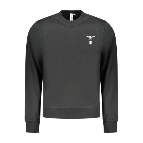Black cotton men's sweatshirt by Accademia Militare with a crew neck and minimalist design, displayed on a neutral background.