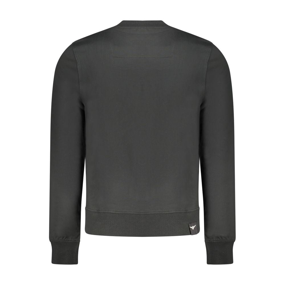 Black cotton men's sweatshirt by Accademia Militare featuring a classic crew neck and minimalist design.