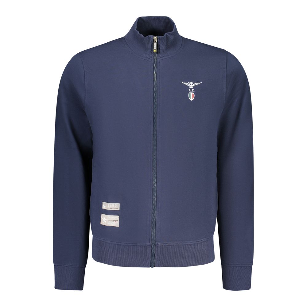 Accademia Militare blue cotton men's sweatshirt with crew neck and long sleeves, casual style, displayed on a plain background.