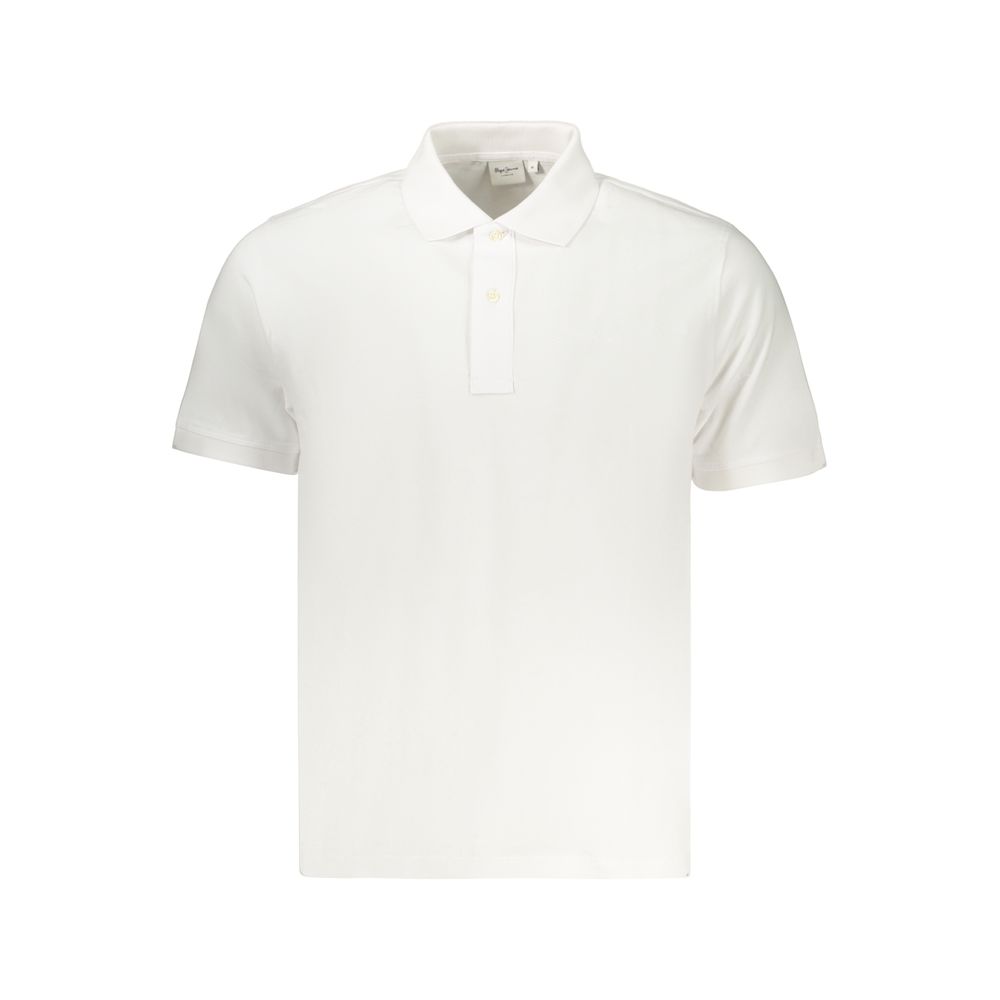 Pepe Jeans white cotton men's polo shirt with classic collar and short sleeves, displayed on a plain background.