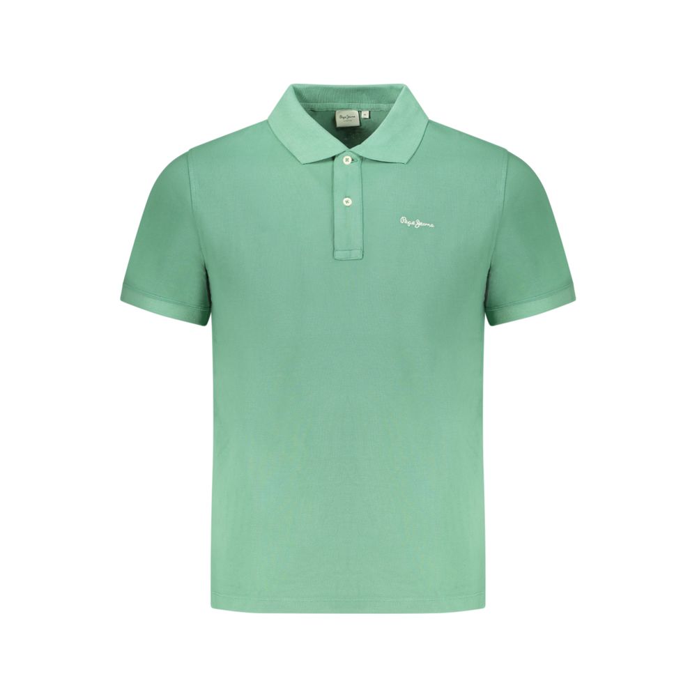 Pepe Jeans men's polo shirt in green organic cotton, featuring a classic collar and short sleeves, casual and comfortable fit.